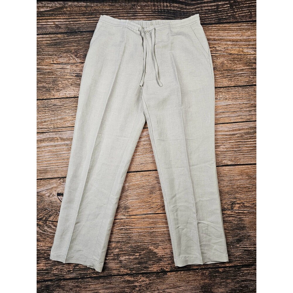 Cubavera Mens XL Linen Rayon Pants Flat Front Drawstring 32" Inseam Ivory EUC